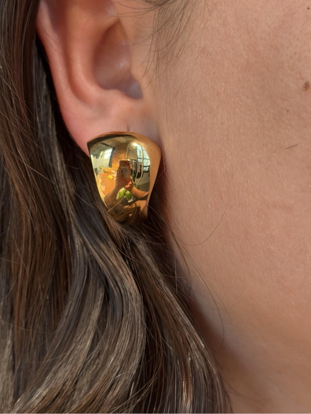 14K Real Solid Gold Puffy Chunky Stud Earrings 1" 4.4gr